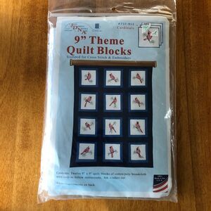 NEW JDNA 9" Theme Quilt Blocks Kit CARDINALS Cross Stitch Embroidery #737-912